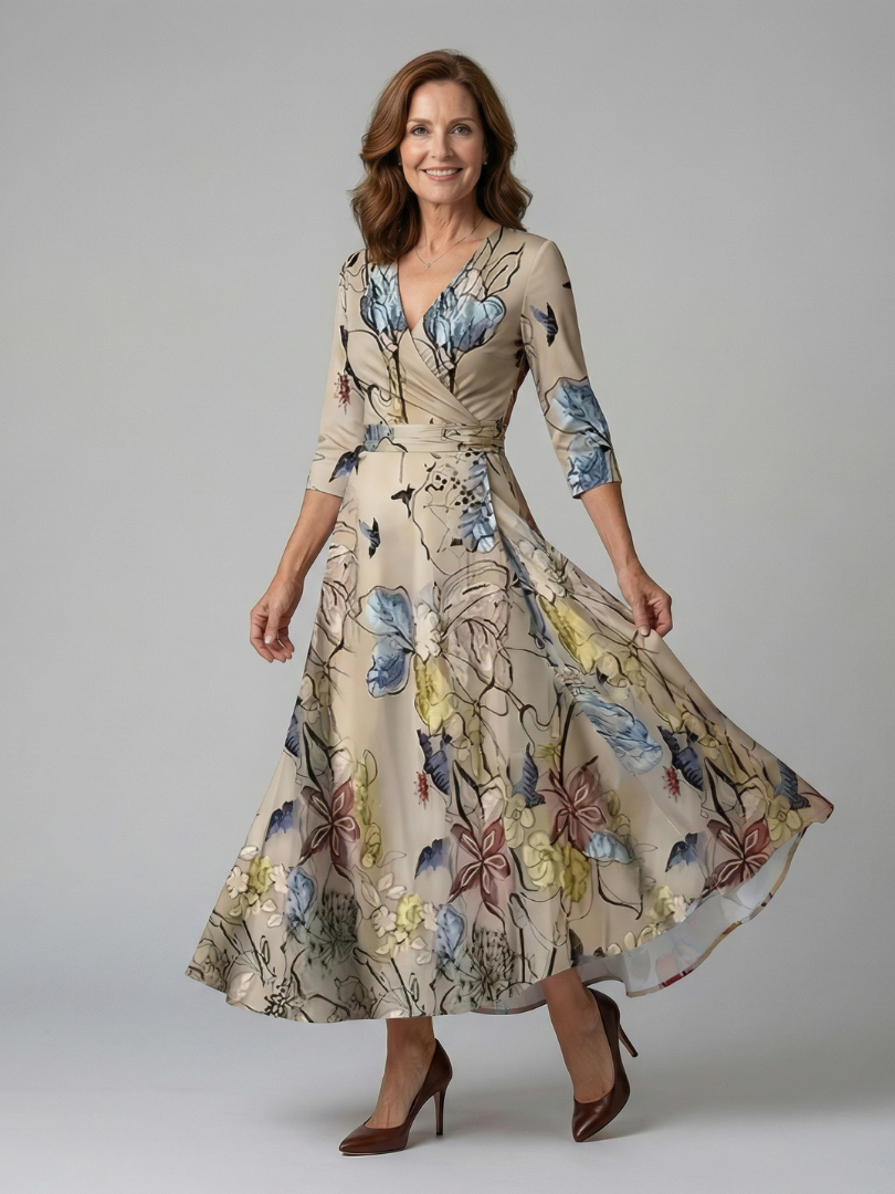 Hanne | Midi Jurk met Gekruiste Hals