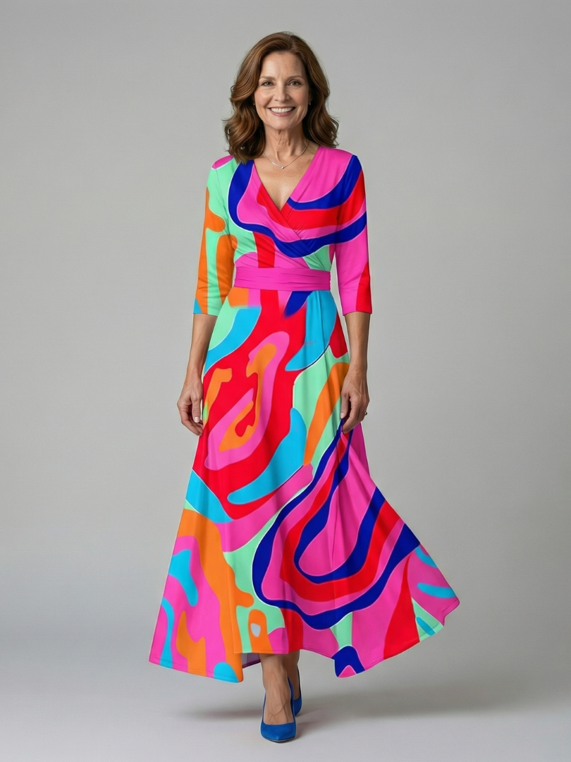 Hanne | Midi Jurk met Gekruiste Hals