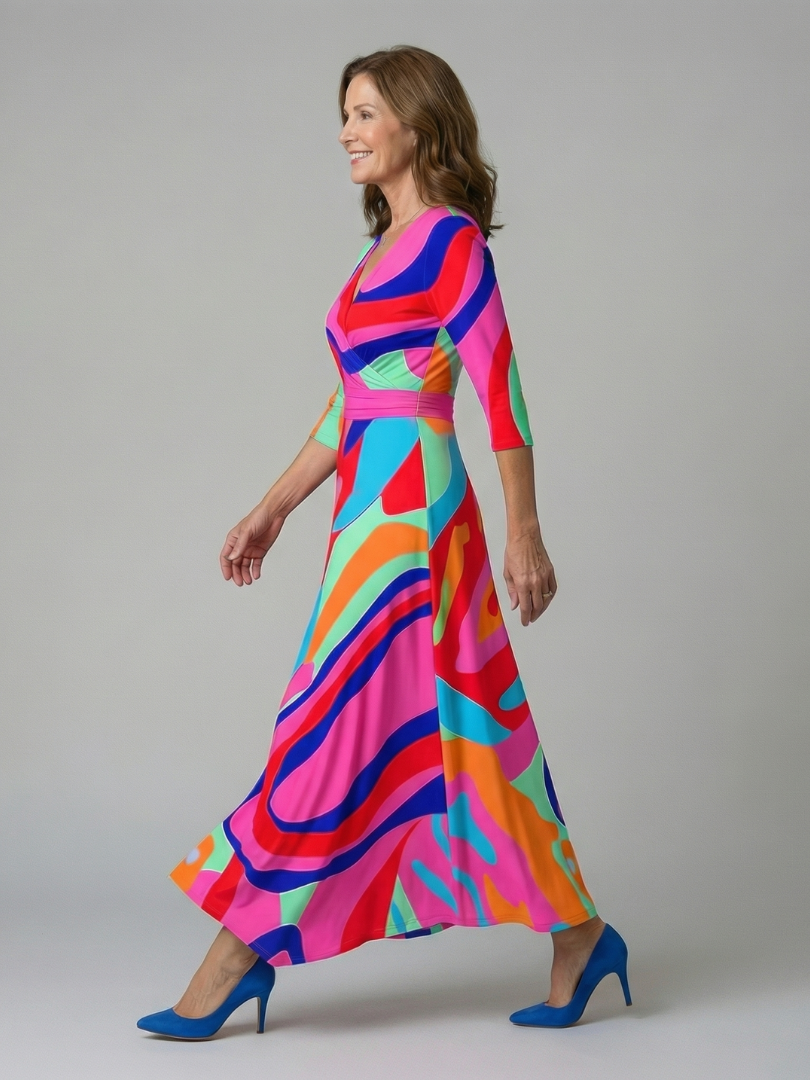 Hanne | Midi Jurk met Gekruiste Hals