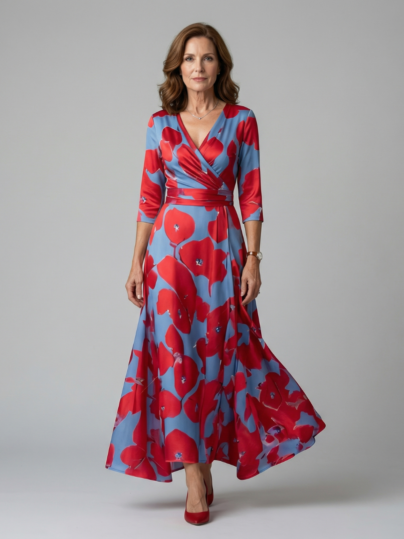 Hanne | Midi Jurk met Gekruiste Hals