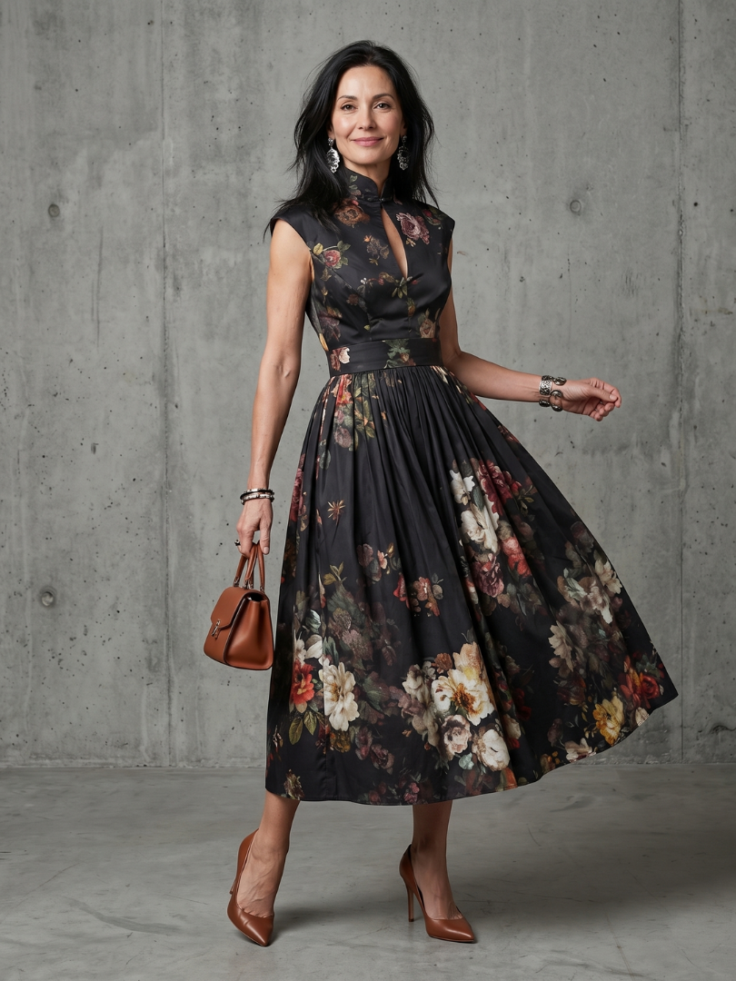 Britt | Midi Geplooide Bloemen Jurk