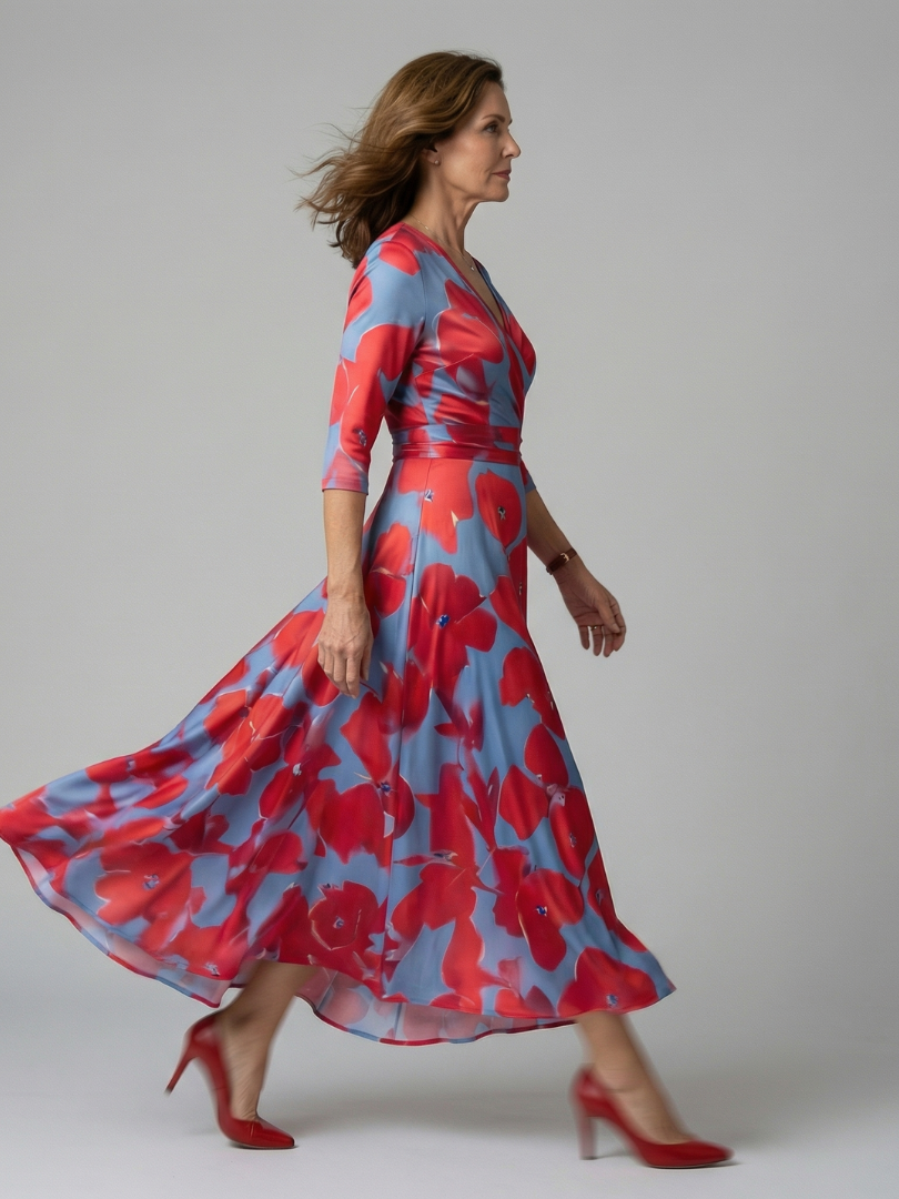 Hanne | Midi Jurk met Gekruiste Hals