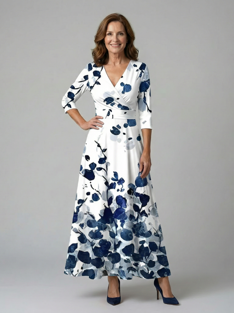 Hanne | Midi Jurk met Gekruiste Hals