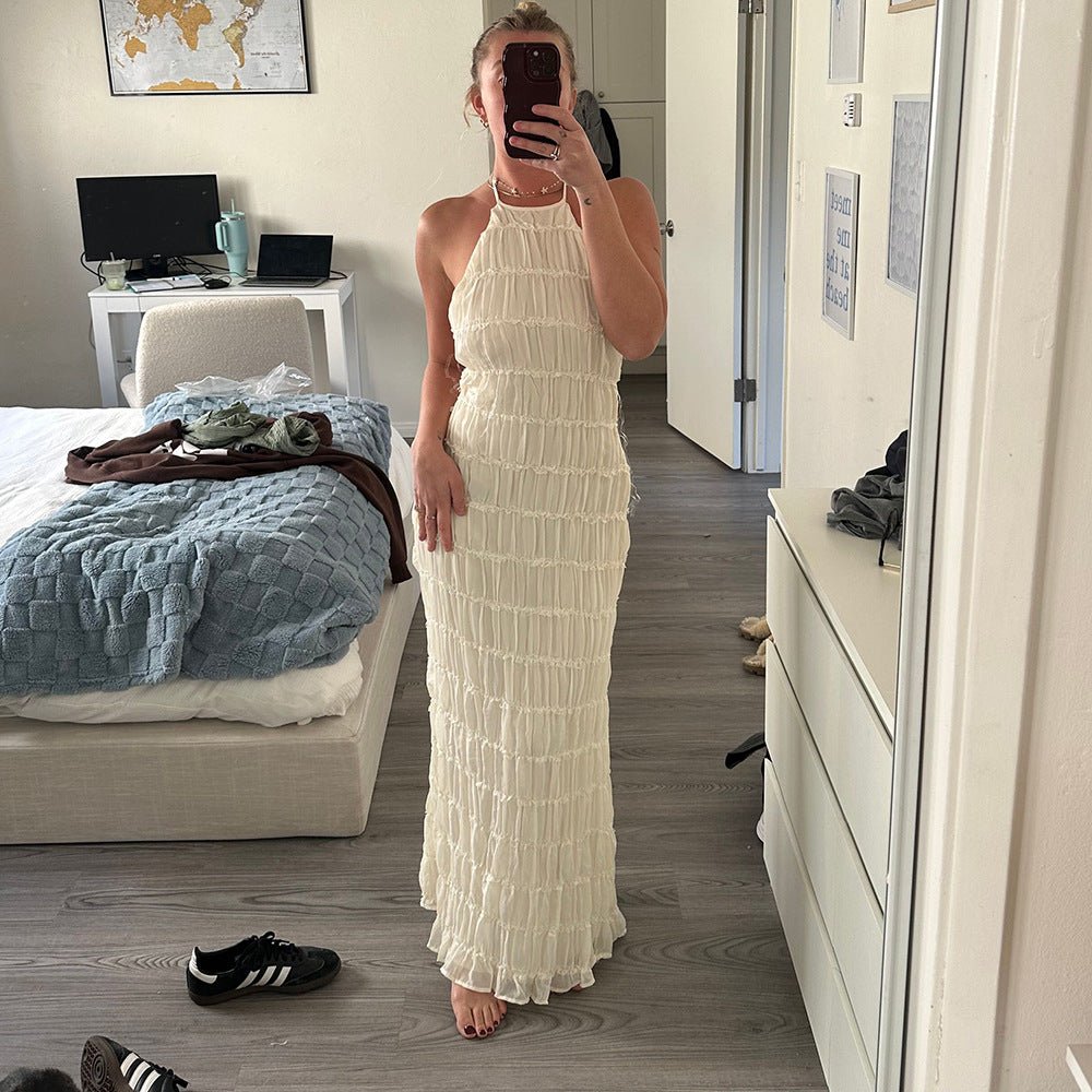 Caroline | Getextureerde Haltermaxi-jurk