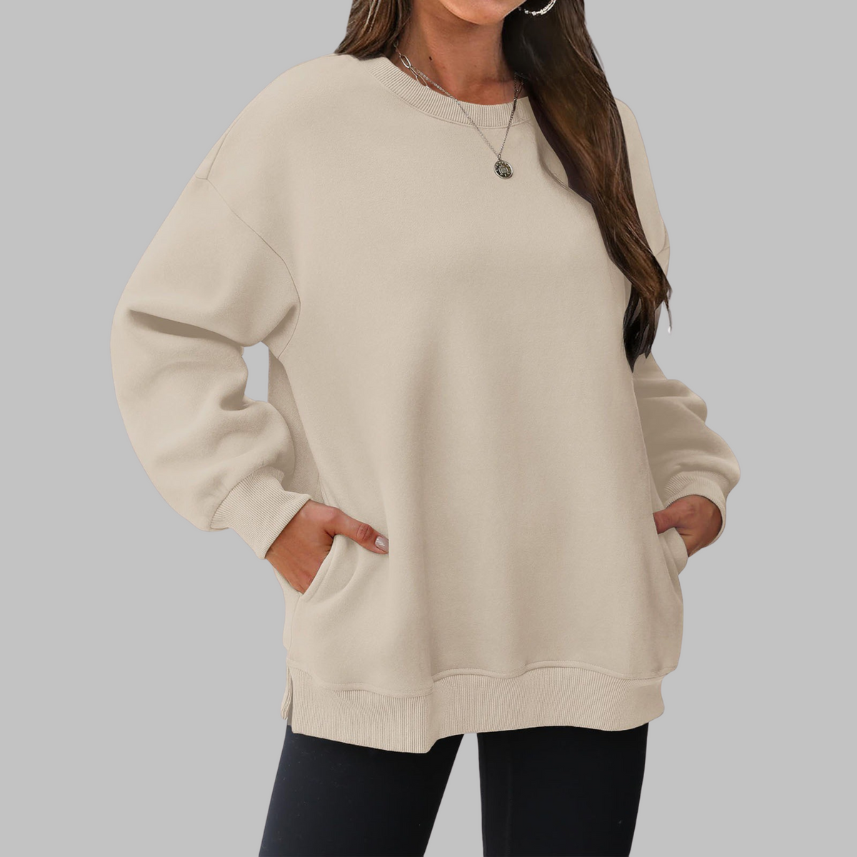 Medgi | Casual oversized trui met ronde hals en lange mouwen