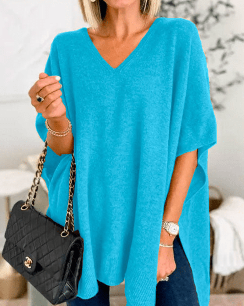 Erica | Poncho-trui met V-hals en ruime pasvorm