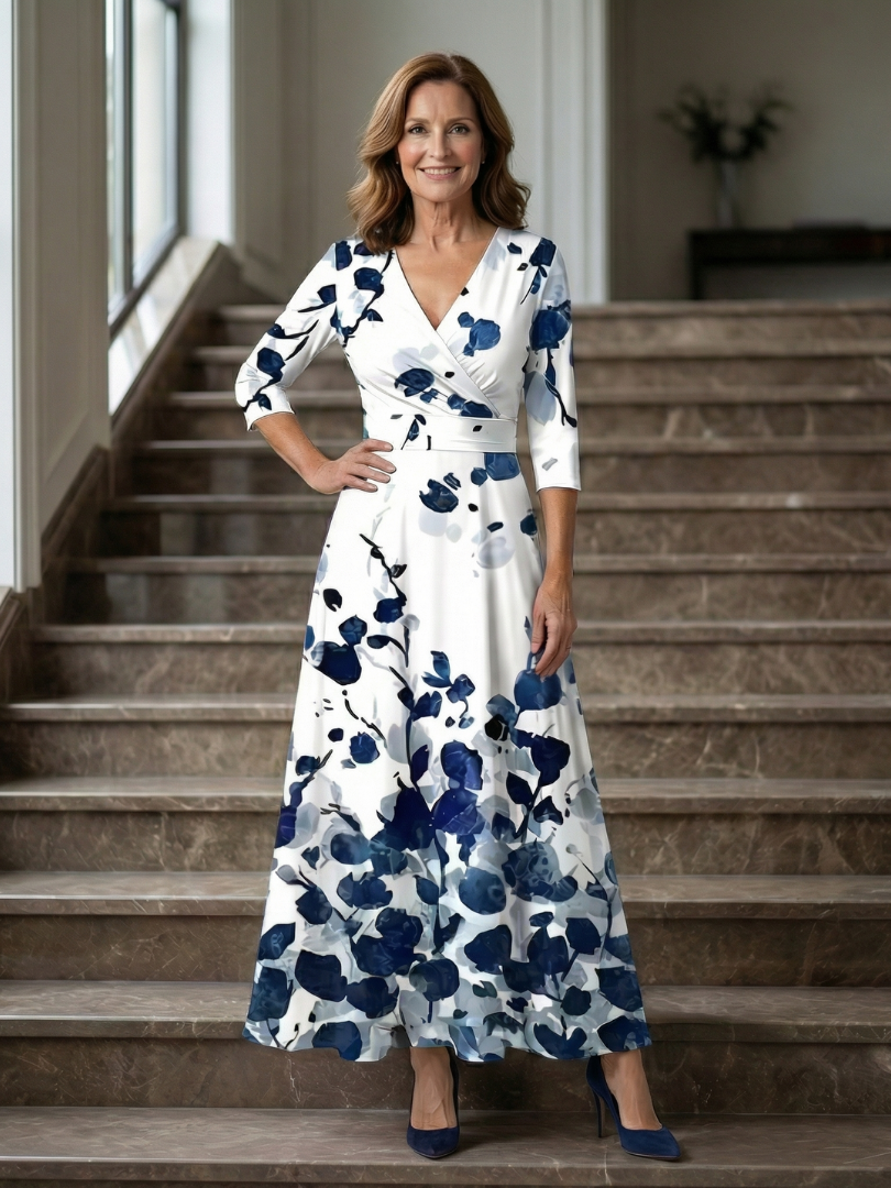 Hanne | Midi Jurk met Gekruiste Hals