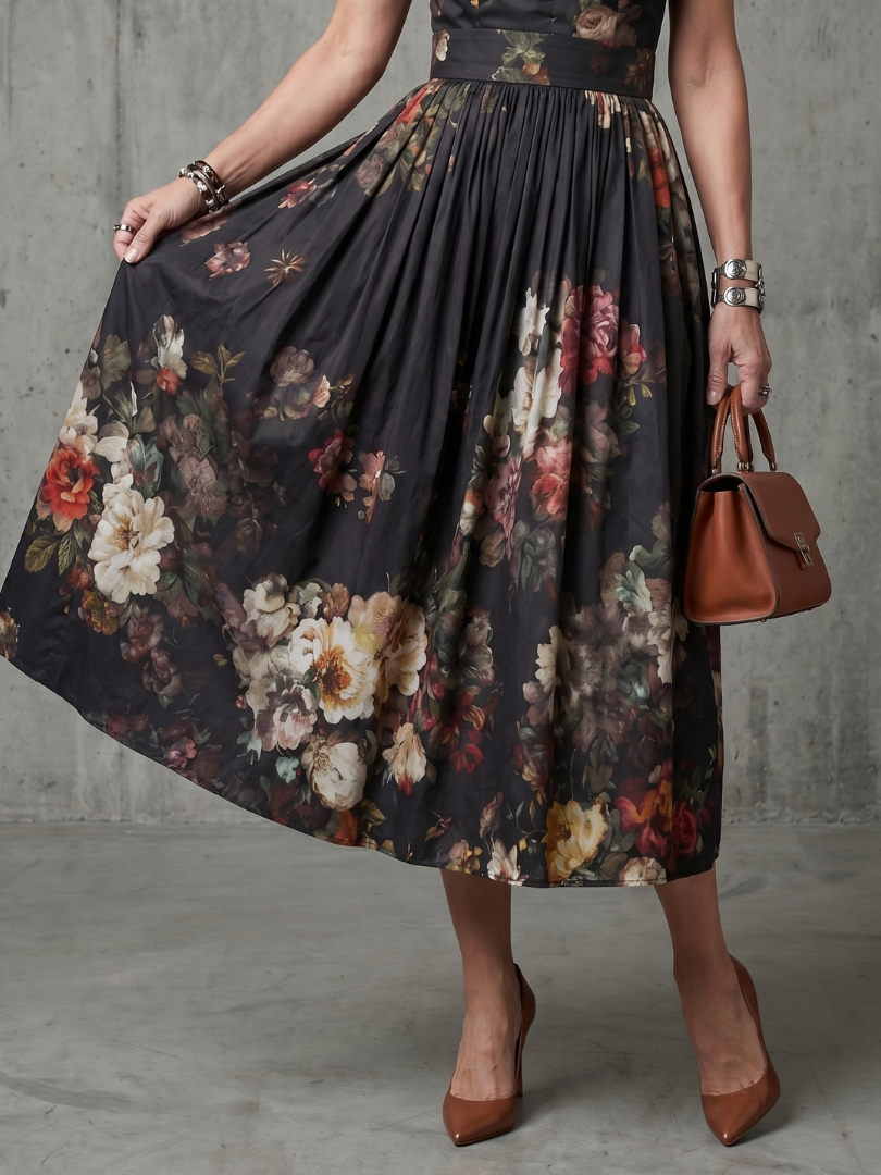 Britt | Midi Geplooide Bloemen Jurk
