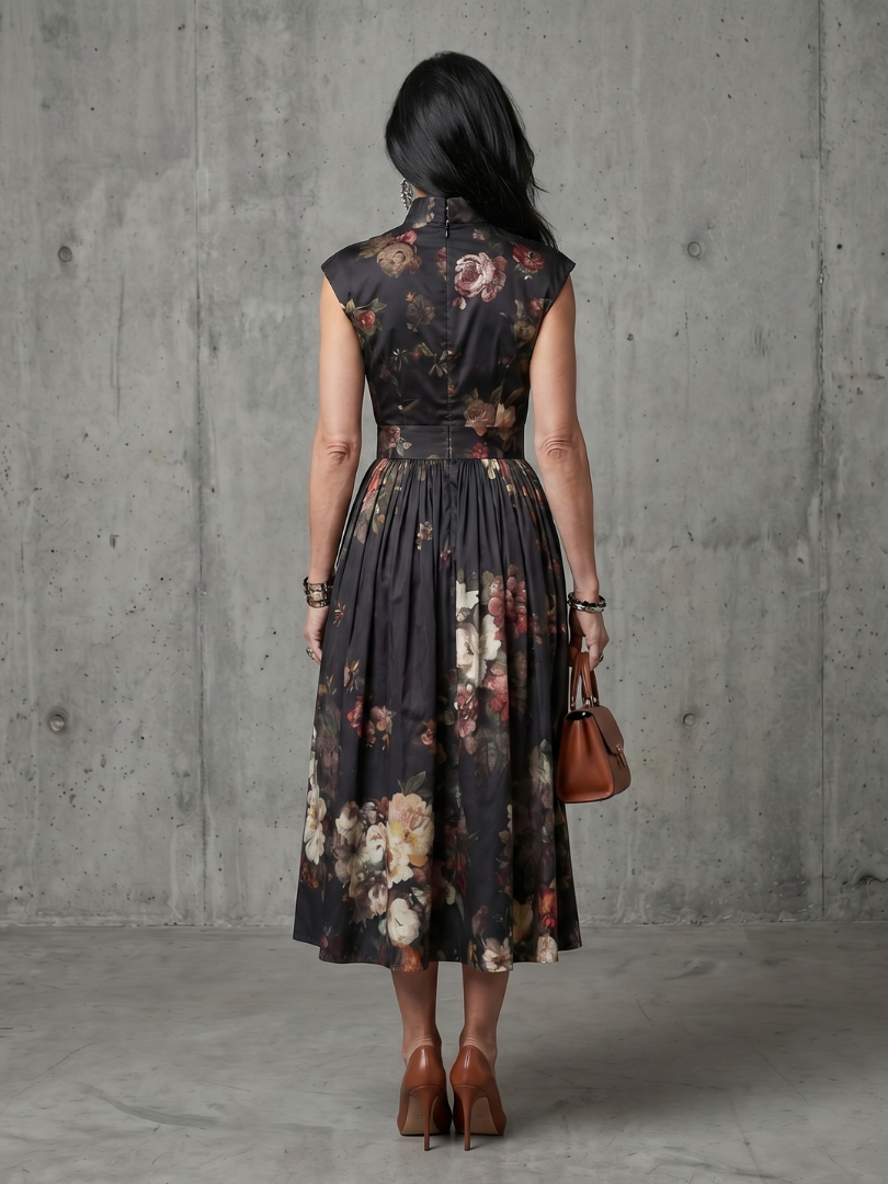 Britt | Midi Geplooide Bloemen Jurk