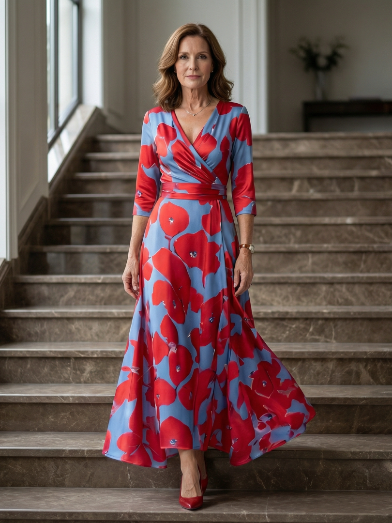 Hanne | Midi Jurk met Gekruiste Hals