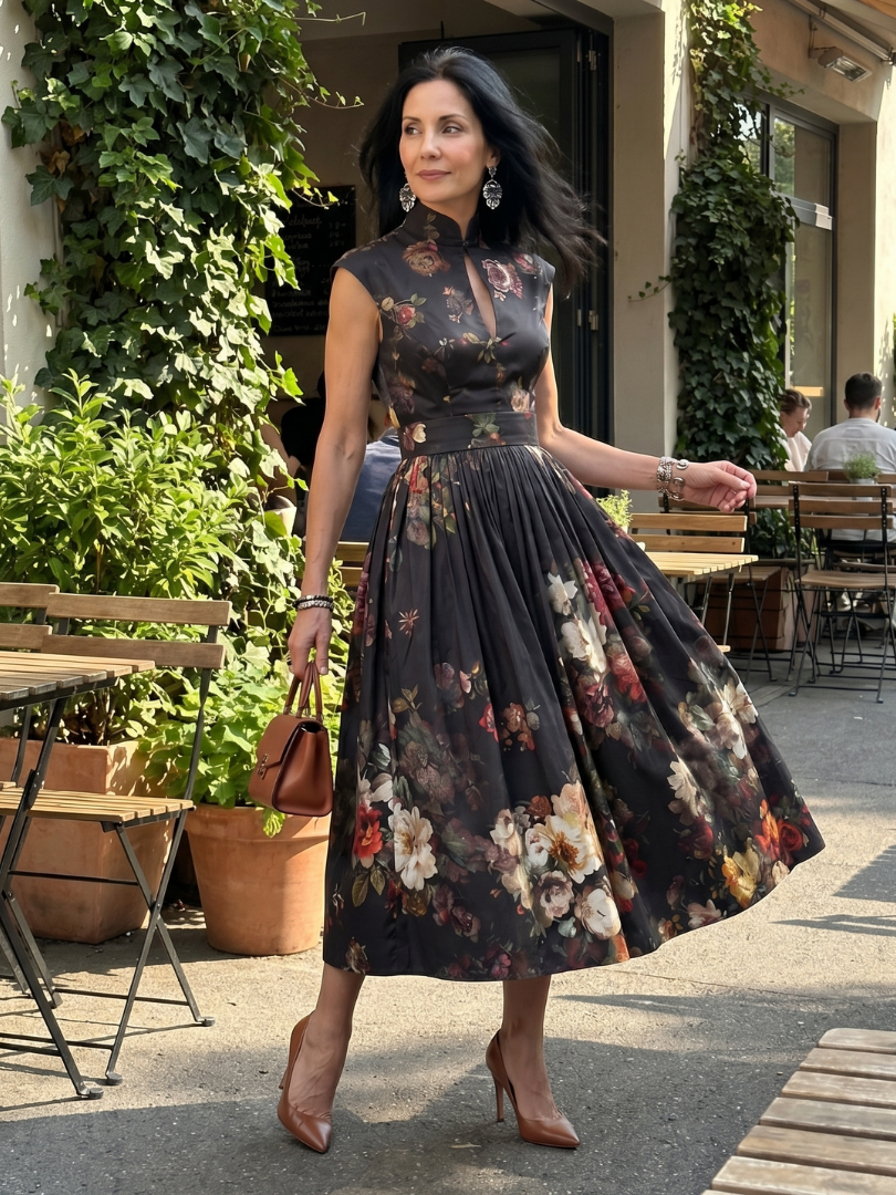 Britt | Midi Geplooide Bloemen Jurk