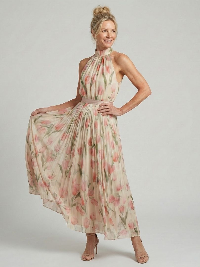 Roos | Midi Halter Bloemen Jurk