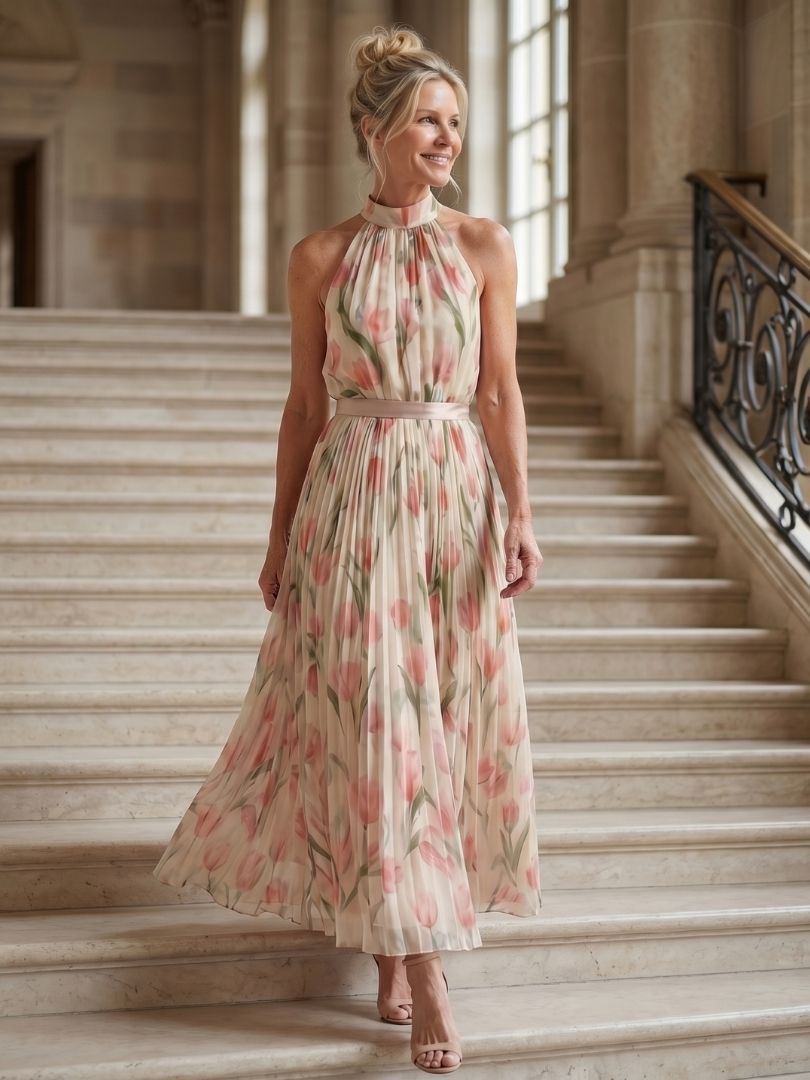 Roos | Midi Halter Bloemen Jurk