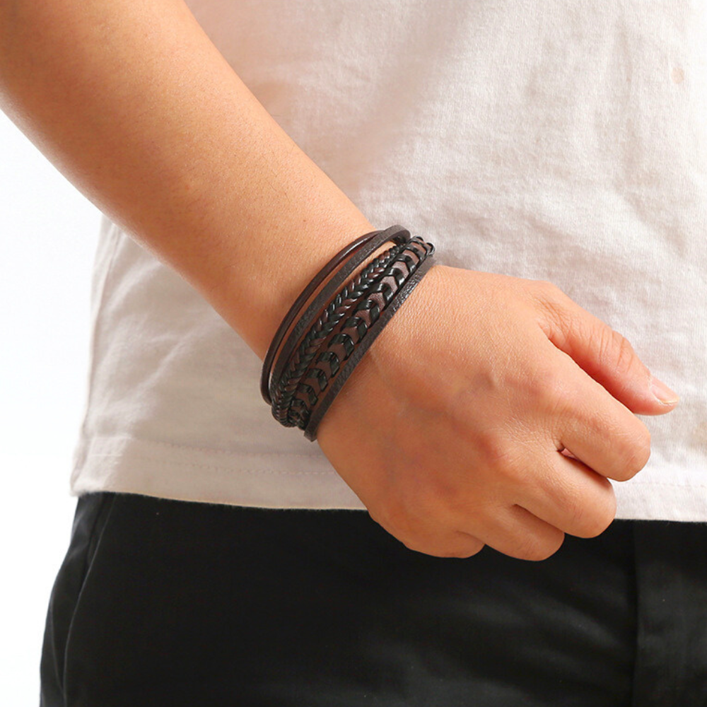 Ragnar Band | Leren Gevlochten Viking Armband